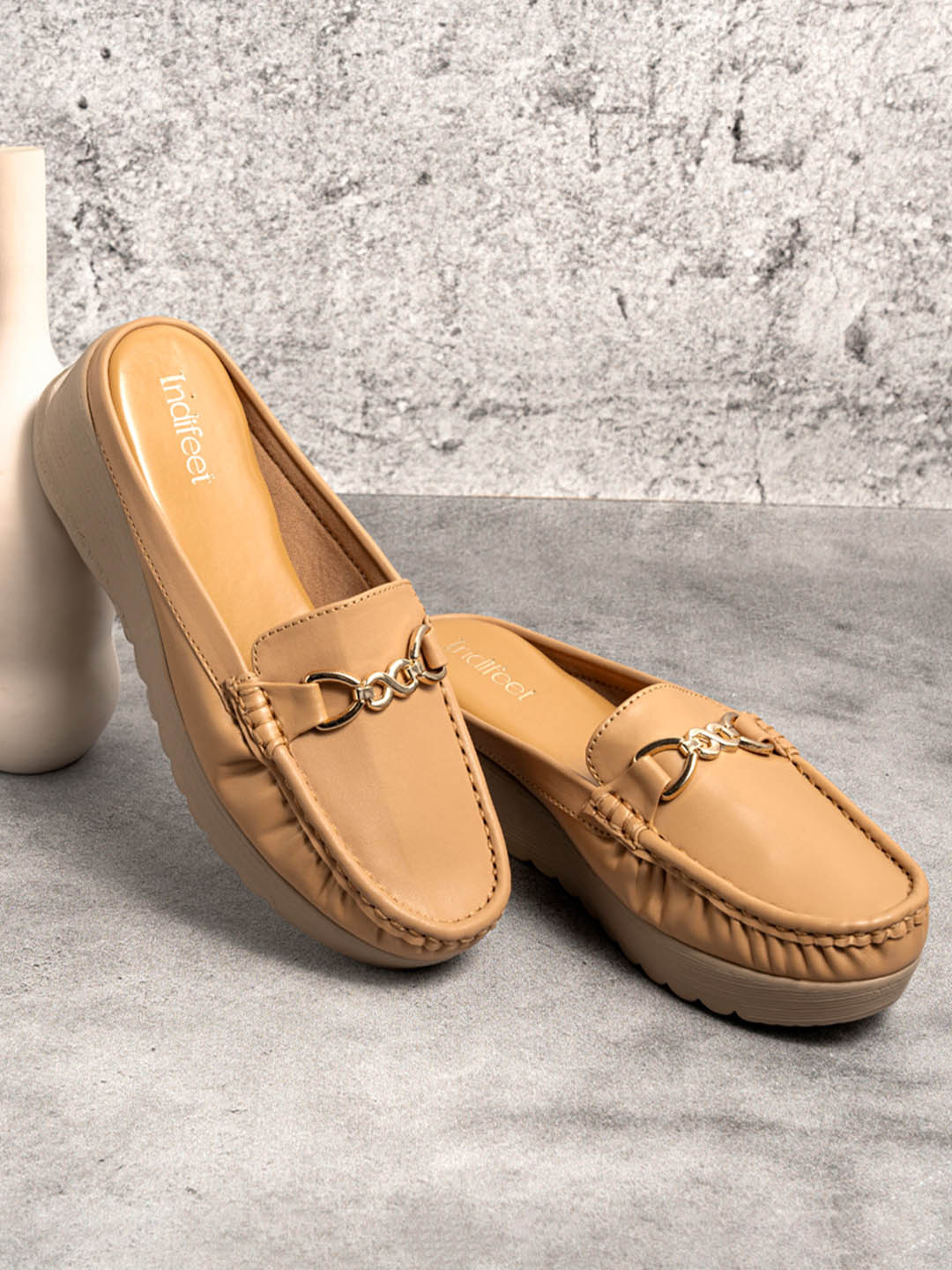 Indifeet Women Brown Chunky Slip-On Formal Platform Loafers