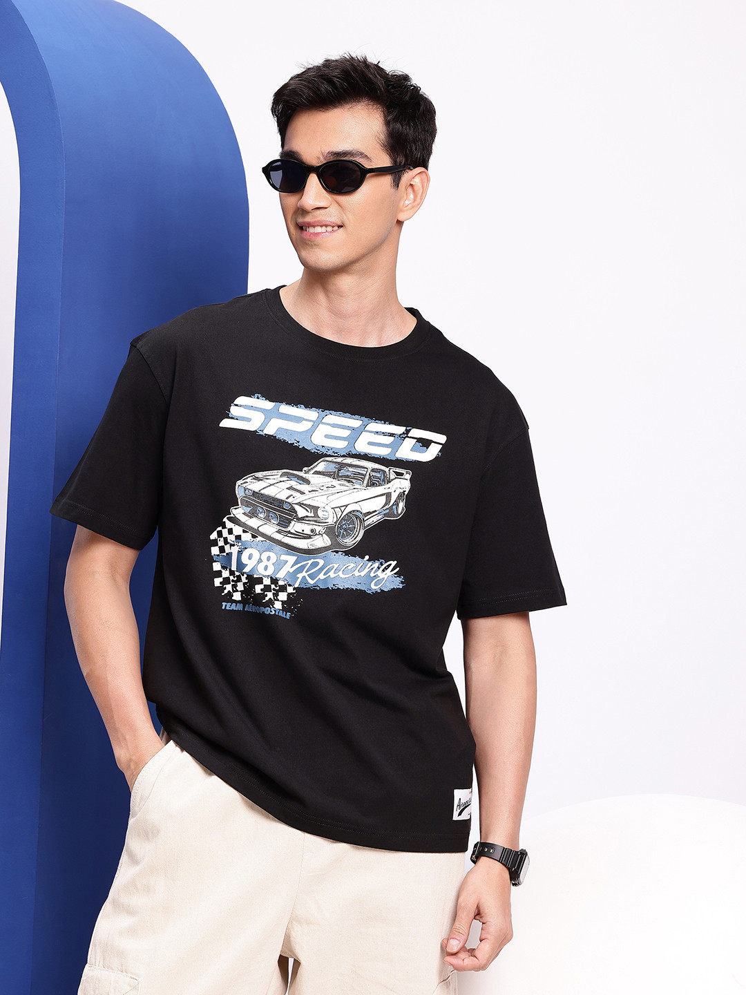 Aeropostale Graphic Printed Drop-Shoulder Sleeves Pure Cotton Relaxed Fit T-shirt