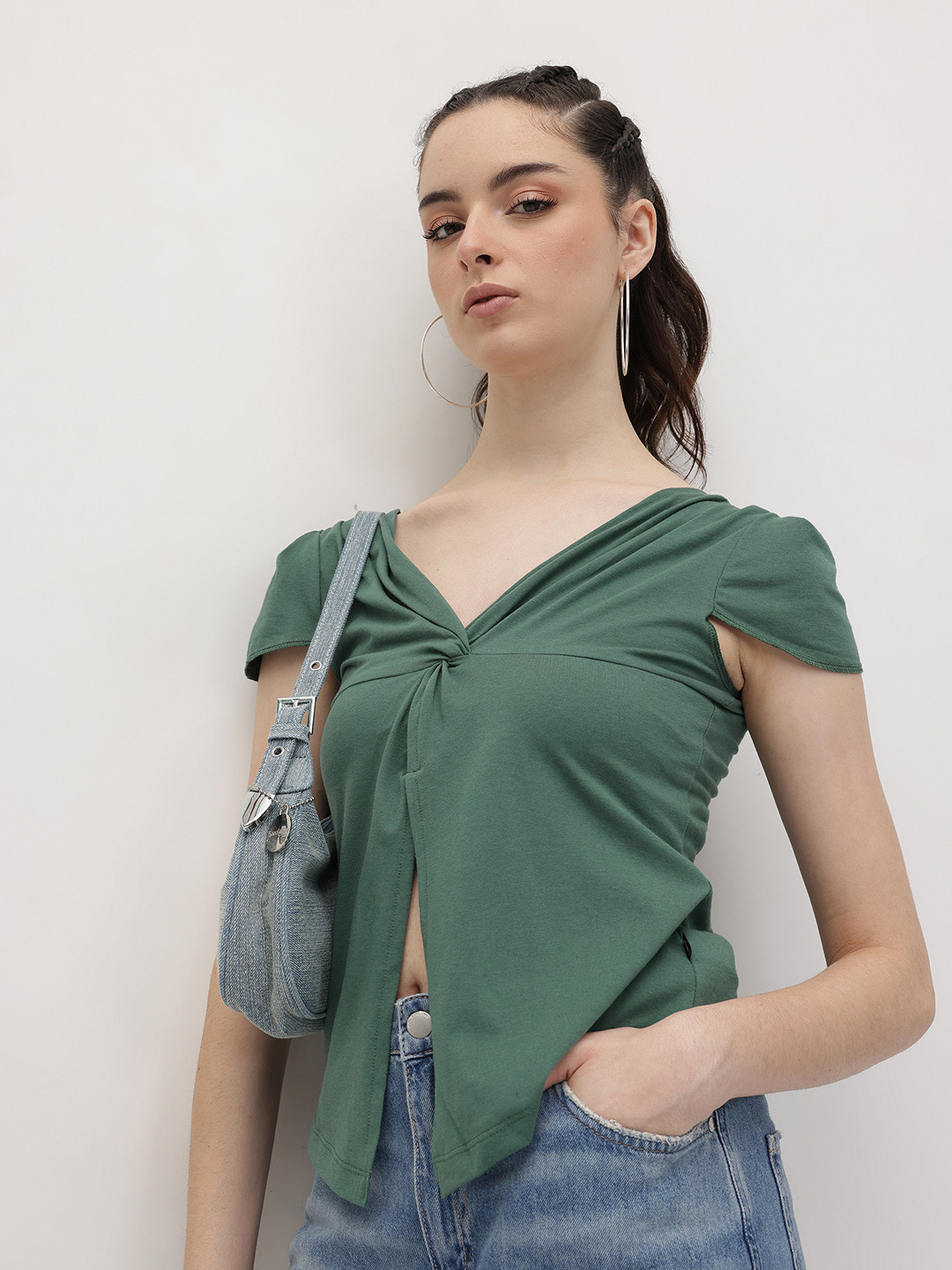 The Roadster Life Co. Twisted V-Neck Center Open Regular Top