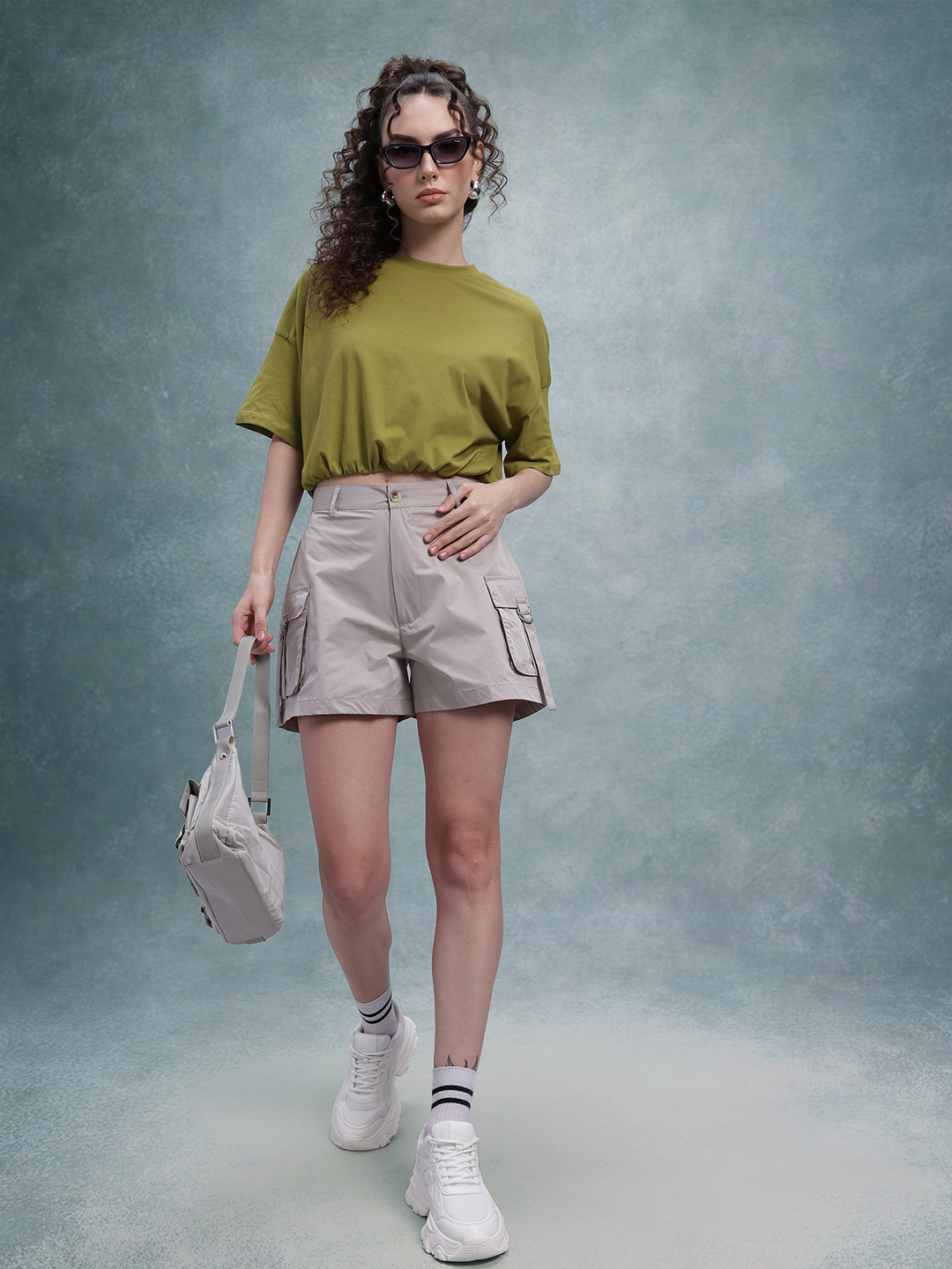 The Roadster Life Co. Drop-Shoulder Sleeves Crop Blouson Top