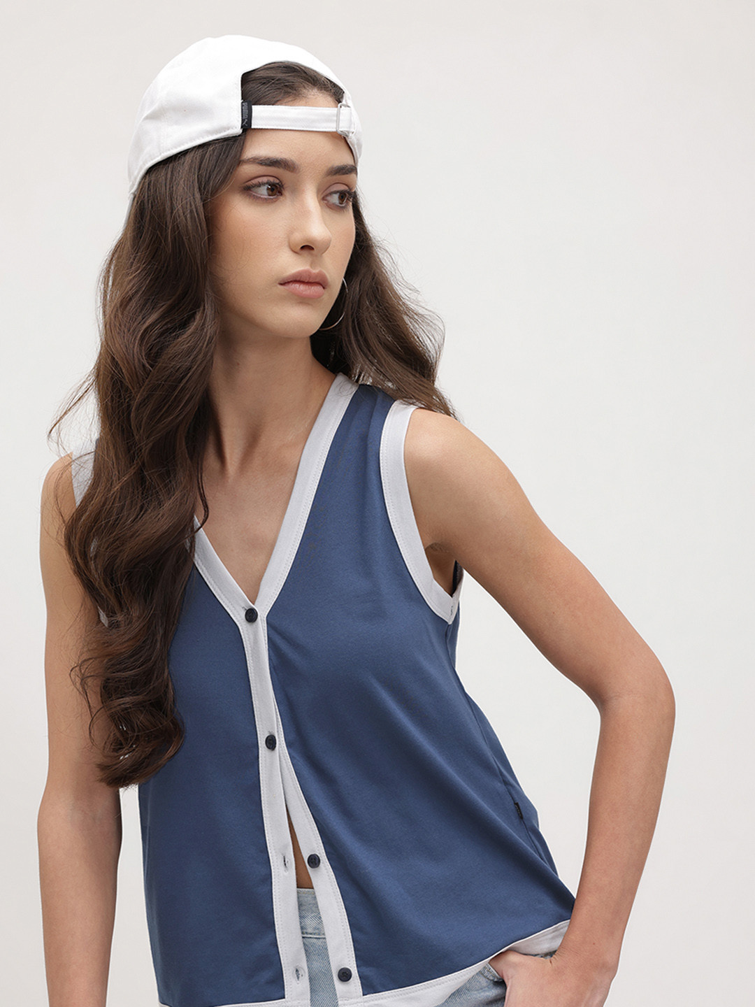 The Roadster Life Co. Contrasting Edges V-Neck Button-Up Top