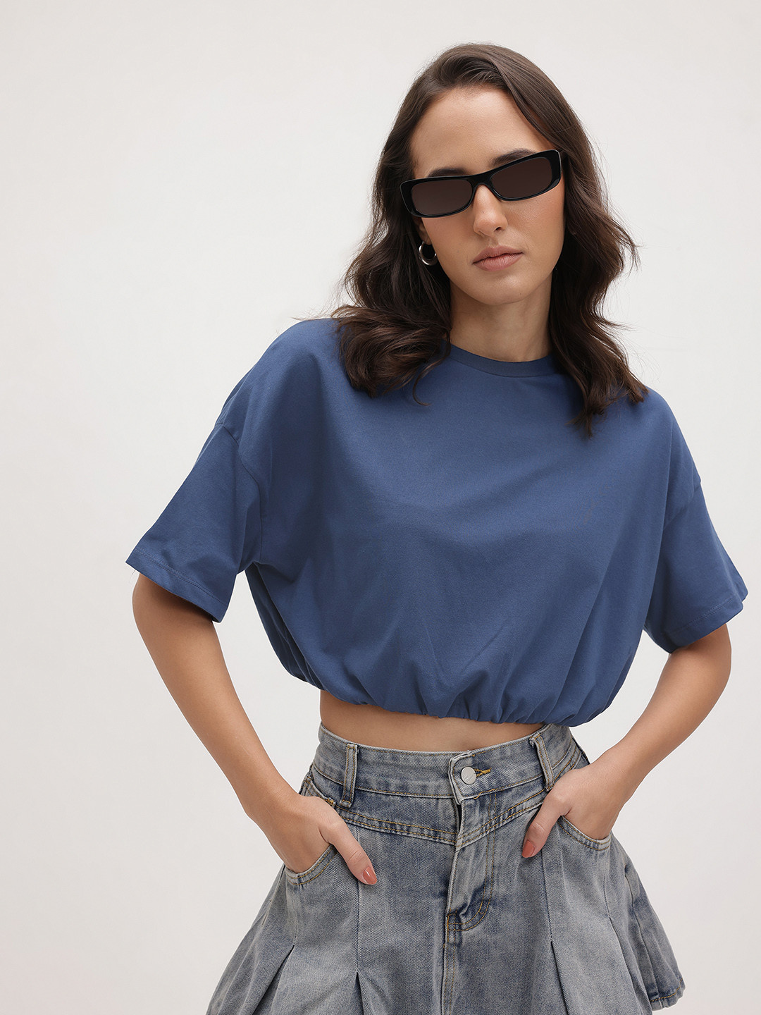 The Roadster Life Co. Drop-Shoulder Sleeves Crop Blouson Top