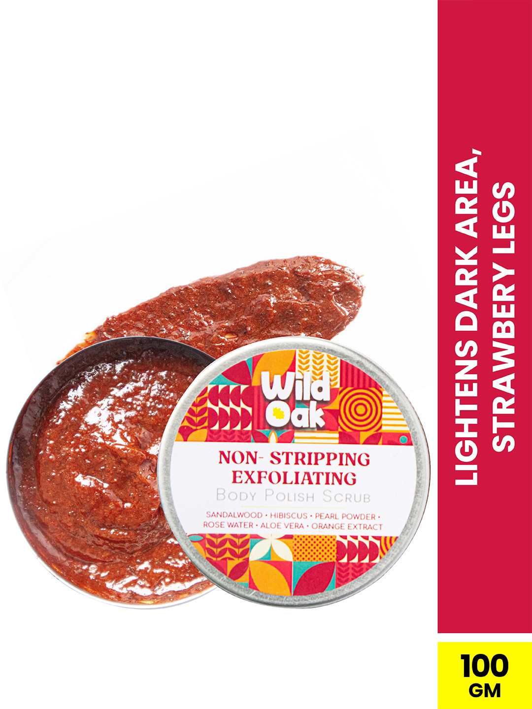 Wild Oak Hibiscus Sandalwood Body Scrub for Dark Neck, Elbow & Strawberry Leg - 100g