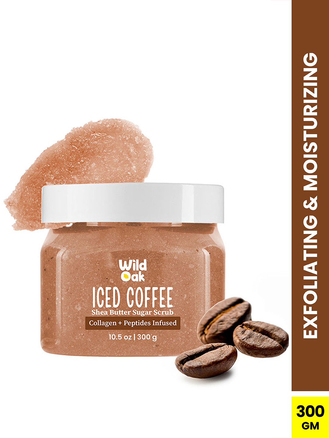 Wild Oak Iced Coffee Sugar Body Scrub with Peptides+Ceramides & Hyaluronic Acid - 300g