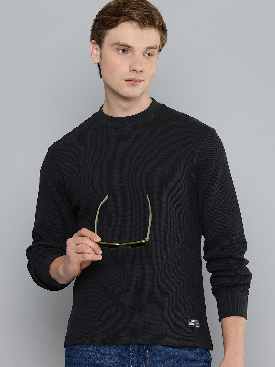 Flying Machine Self Design Textured Pullover Sweatshirt