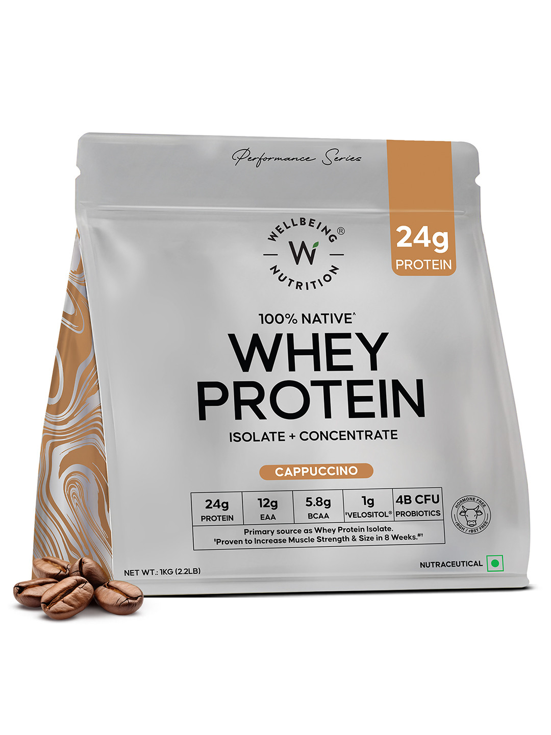 Wellbeing Nutrition Whey Protein Isolate & Concentrate Protein Probiotics Cappuccino1 kg