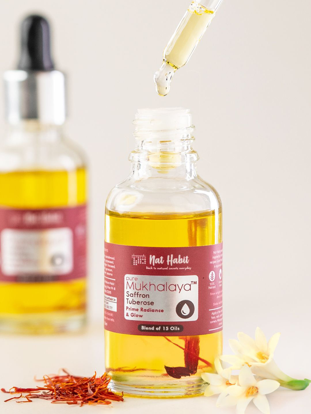 Nat Habit Saffron Tuberose Mukhalaya Face Oil with 15 Oils - 15ml