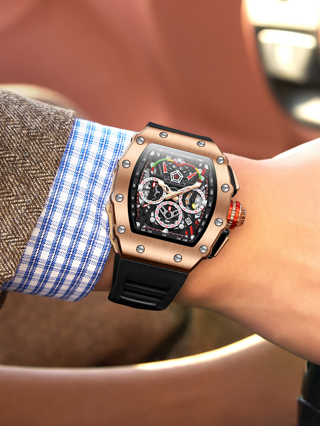 GIORDANO Men Embellished Dial & Stainless Steel Wrap Around Straps Analogue Watch GZ-50120-02