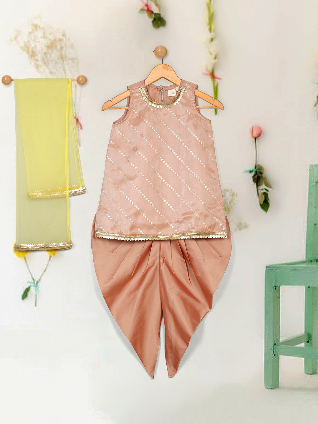 SAKA DESIGNS Girls Embroidered Regular Kurta with Dhoti Pants & With Dupatta