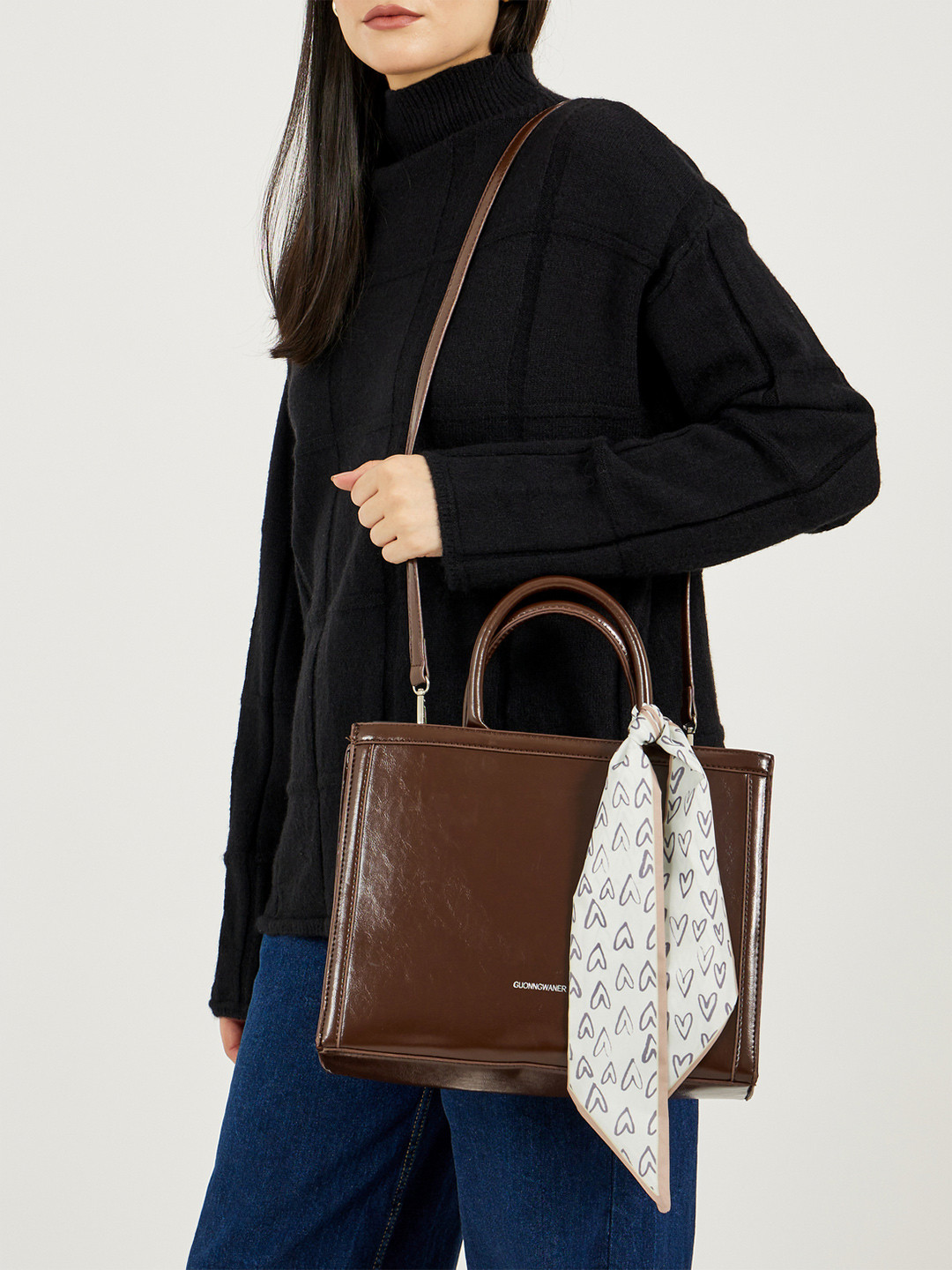 Styli Women Unisex PU Structured Scarf Detail Handbag