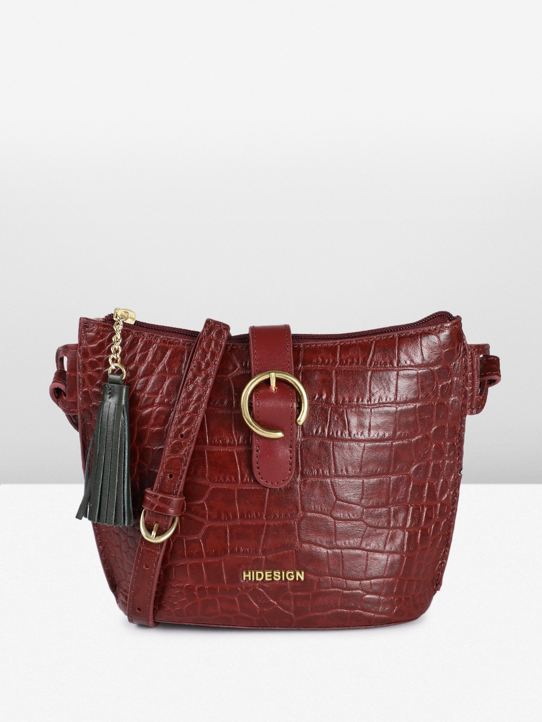 Hidesign Grateau Animal Textured Tasselled Leather Structured Sling Bag