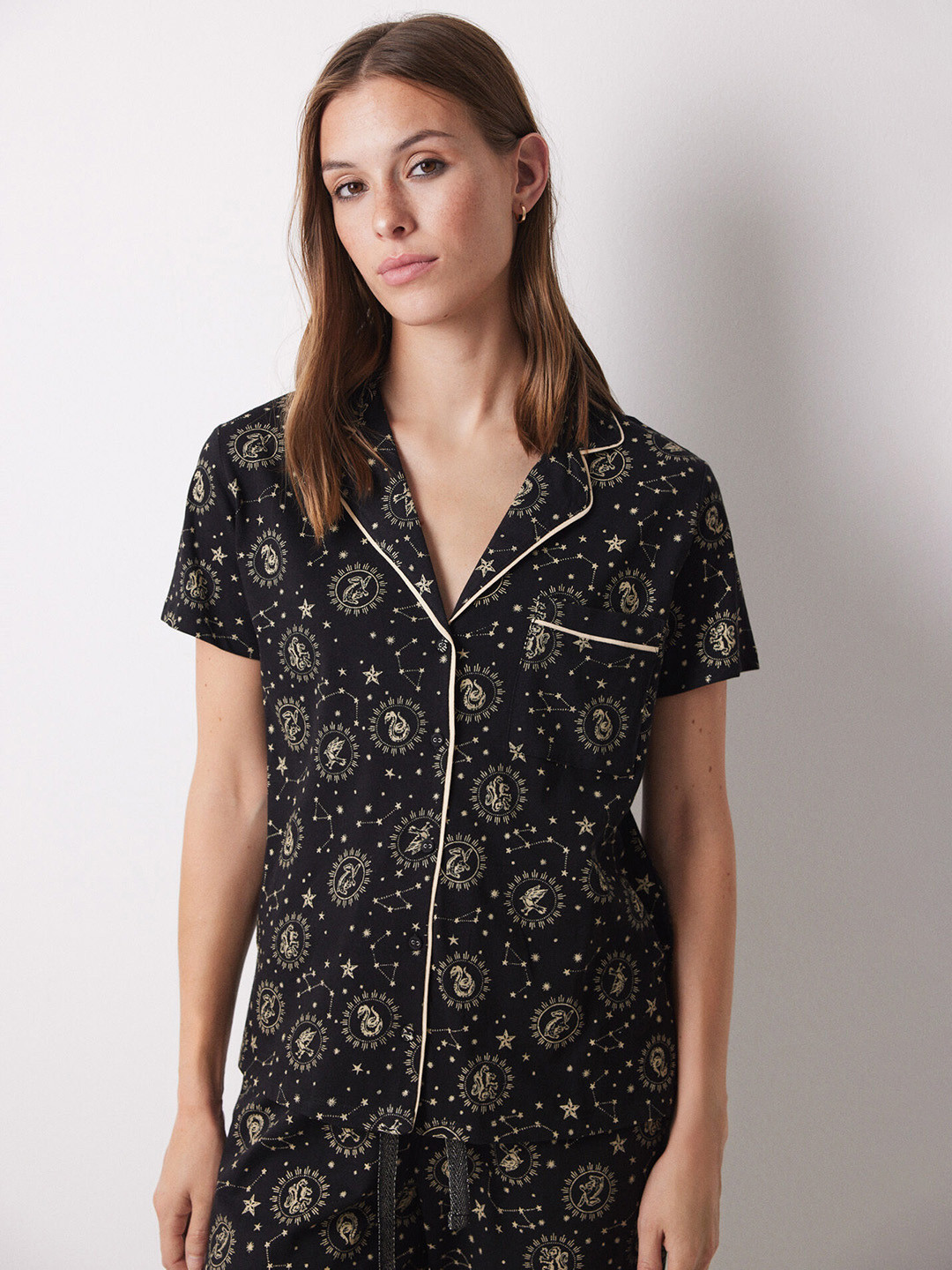 women'secret Graphic Printed Pure Cotton Night Suit