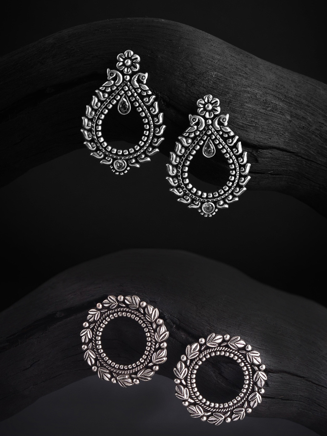 VAMA Fashions Oxidised Silver Plating Black Metal Round Boho Style Earrings for Women