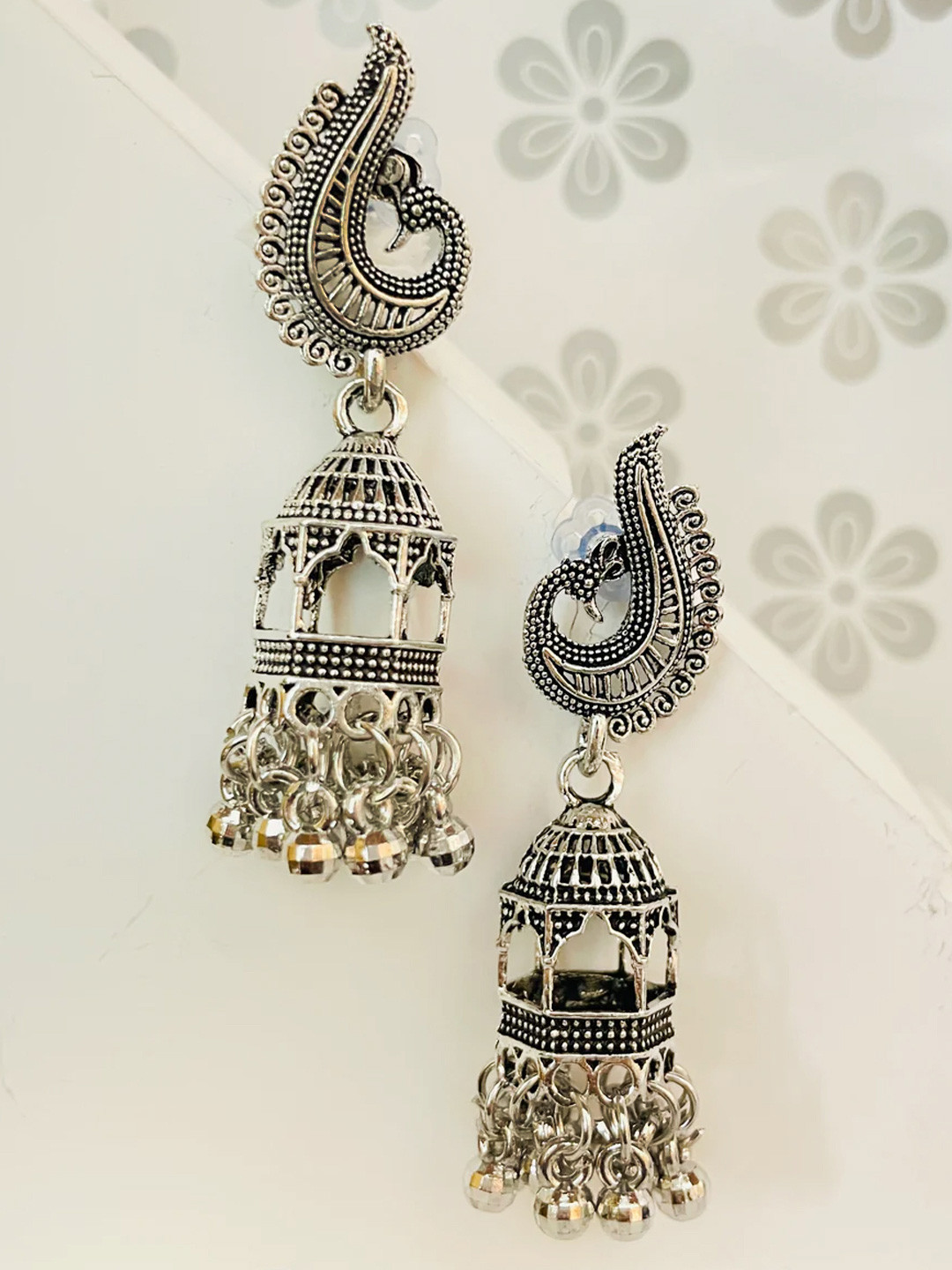 VAMA Women Traditional Afghani Tribal Boho Style Oxidised Antique Silver-Plated Earrings