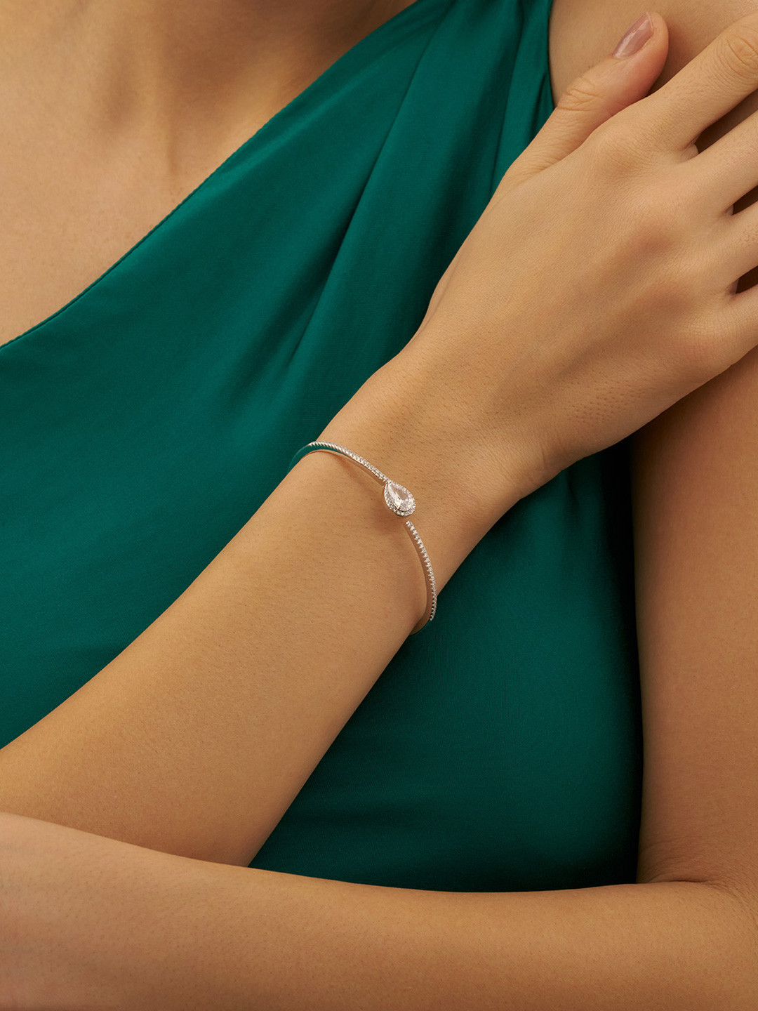 Kushal's Fashion Jewellery  Sterling Silver Artificial Stones Rhodium-Plated Cuff