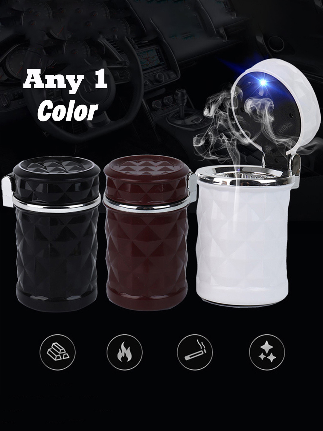 Flenzy Fire Proof Car Portable Diamond Design Ashtray