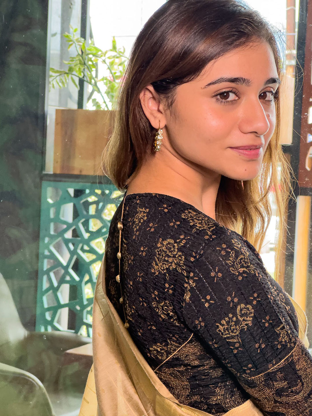 Bindigasm's Advi Floral Embellished Jacquard Stretchable Slip On Saree Blouse