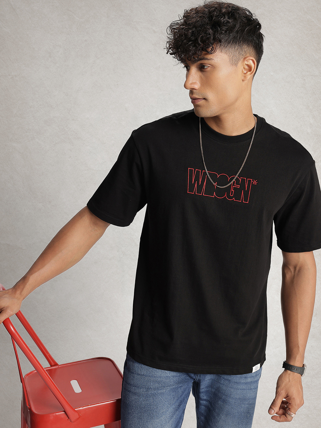 WROGN Oversized Fit Brand Logo Printed  Cotton T-shirt