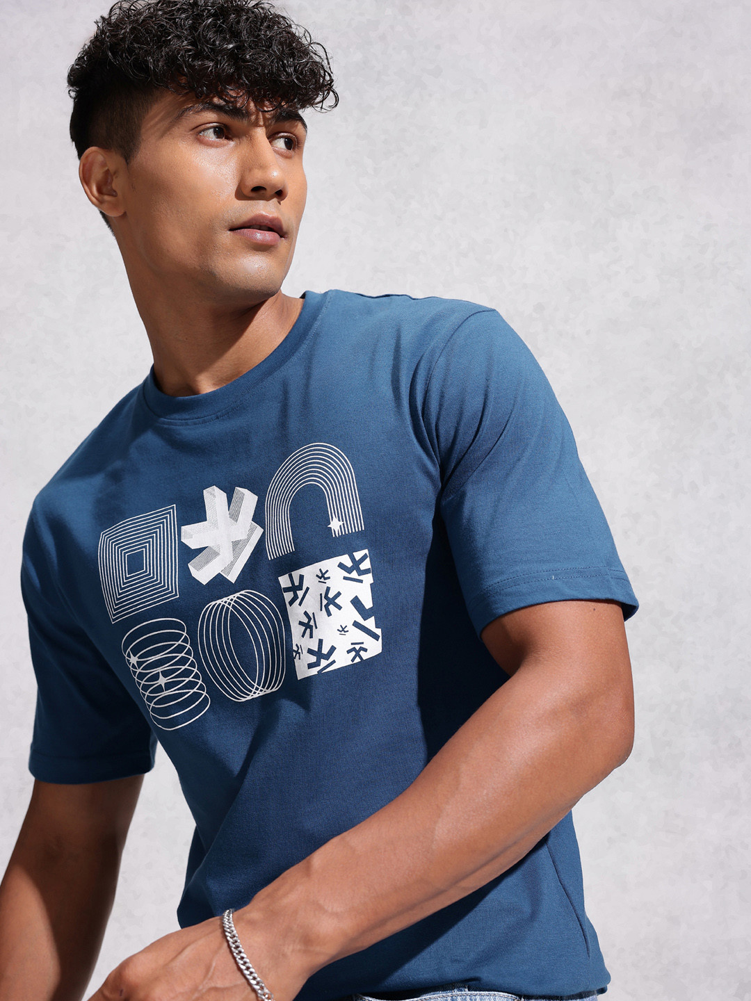 WROGN Brand Logo Printed Drop-Shoulder Sleeves  Cotton Relaxed Fit T-shirt