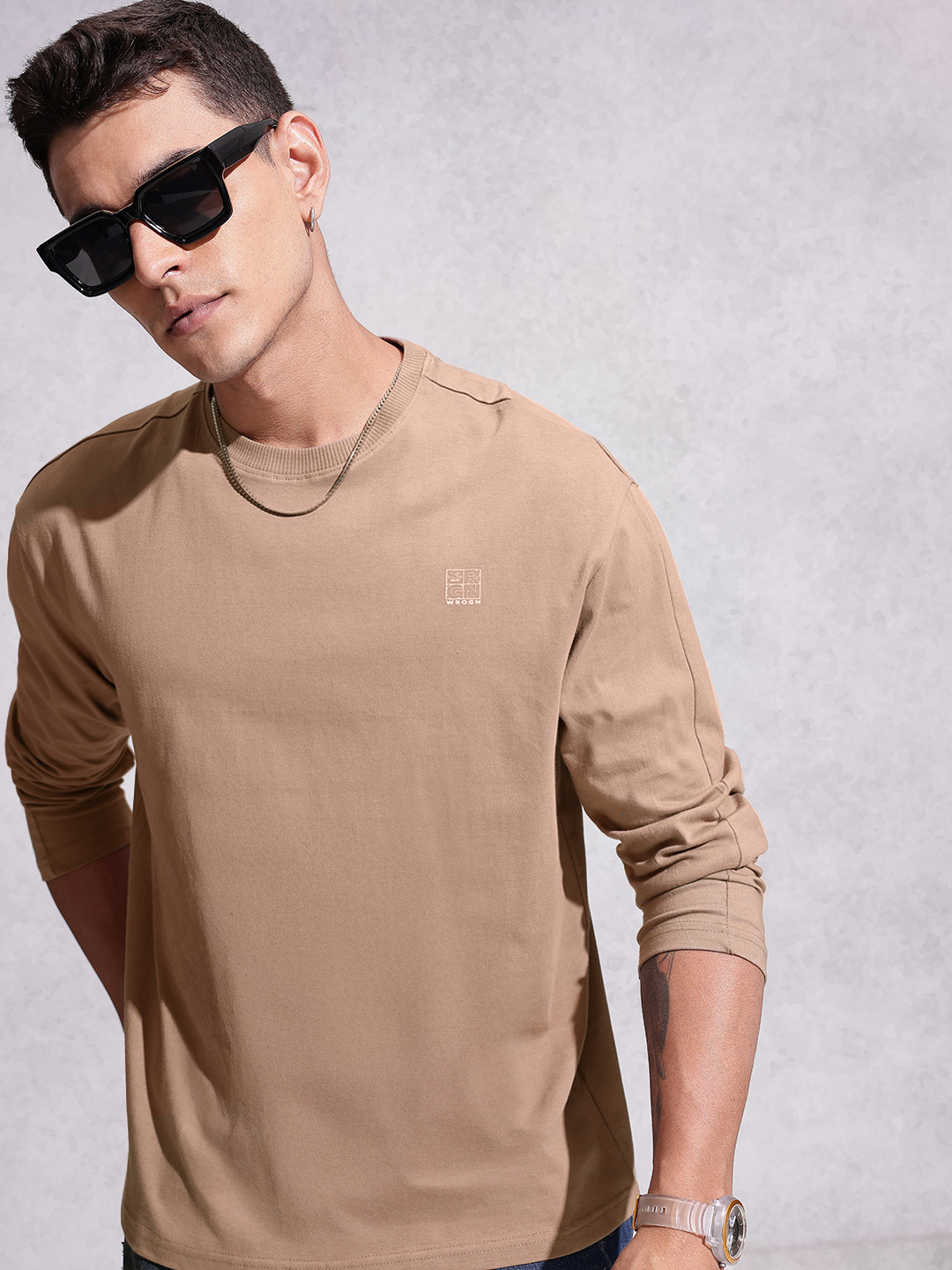 WROGN Pure Cotton Long Sleeves Oversized T-shirt