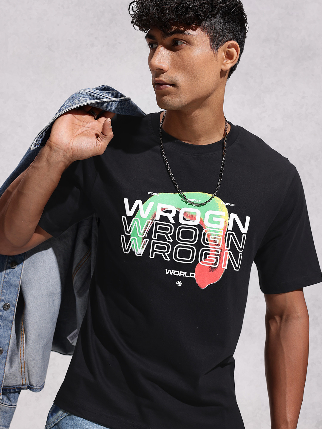 WROGN Brand Logo Printed Drop-Shoulder Sleeves Pure Cotton Relaxed Fit T-shirt