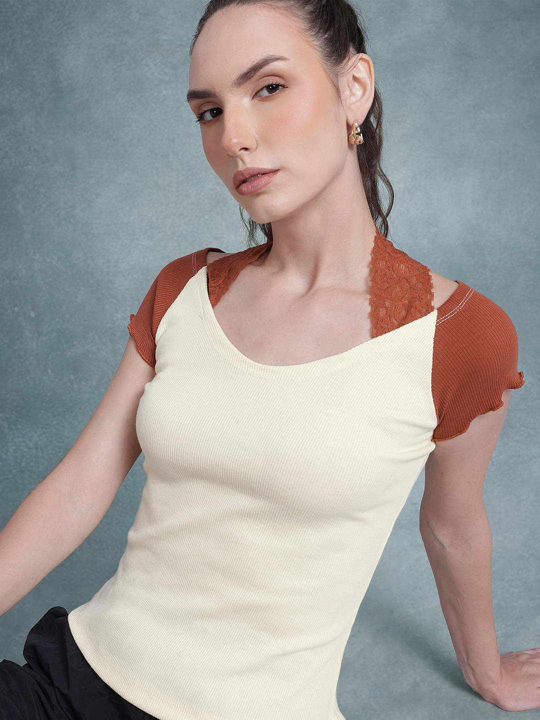 The Roadster Life Co. Ribbed Lace Halter Neck Top