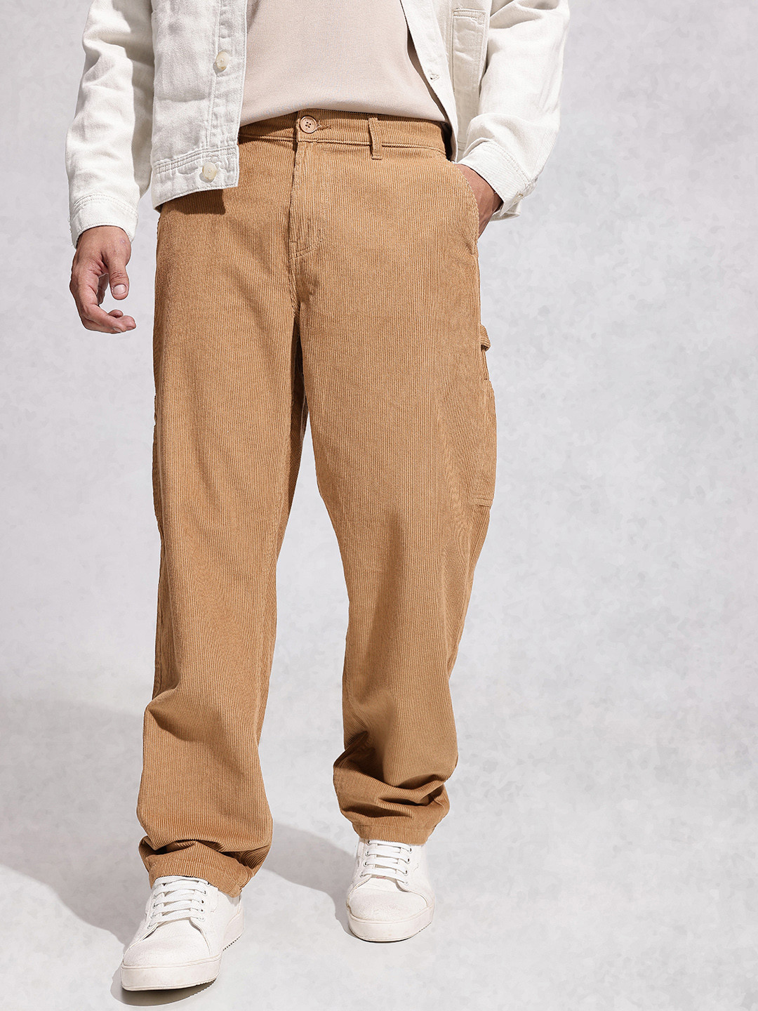 WROGN Men Loose Fit Corduroy Cargo Style Chinos Trousers