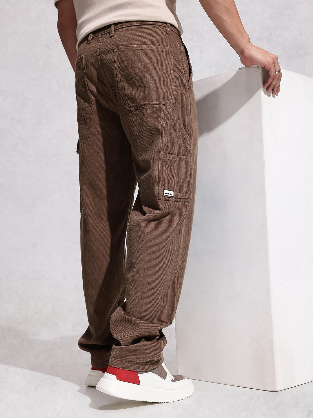 WROGN Men Loose Fit Corduroy Cargo Style Chinos Trousers