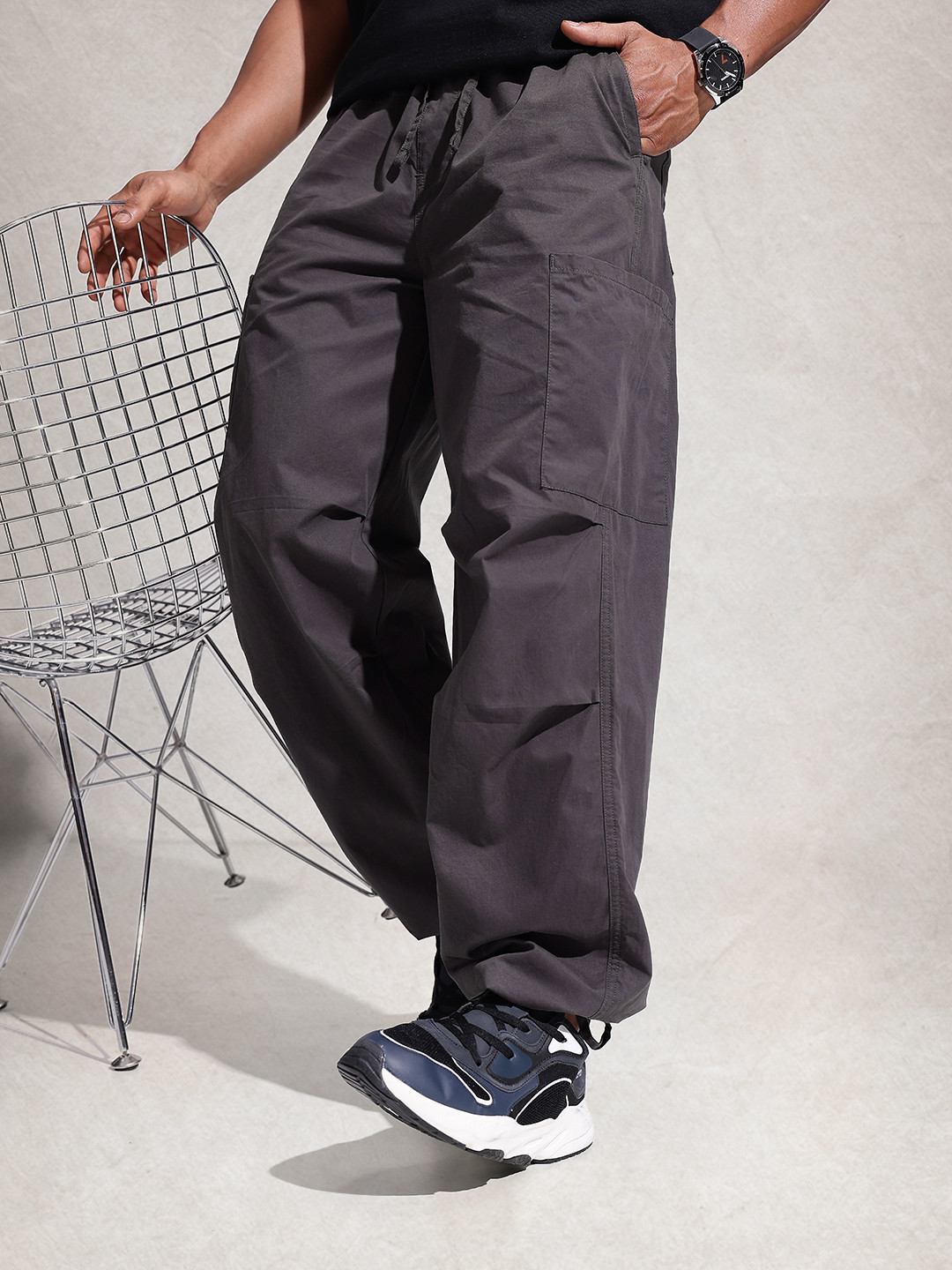 WROGN Men Loose Fit Pure Cotton Cargo Styles Parachute Trouser