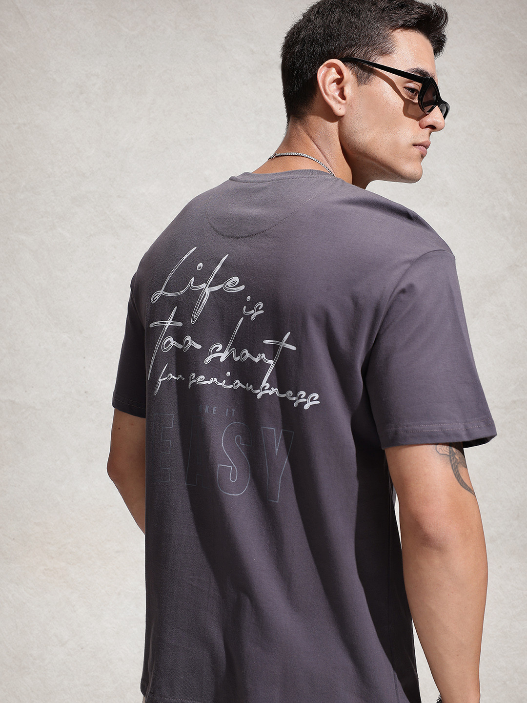 WROGN Typography Printed Drop-Shoulder Sleeves Oversized Cotton T-shirt