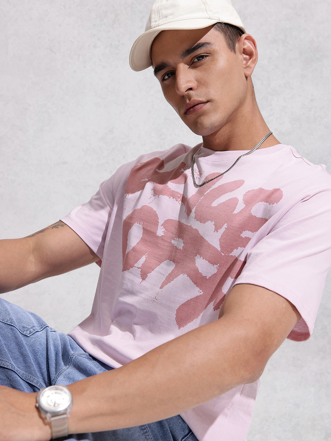 WROGN Typography Printed Drop-Shoulder Sleeves Cotton Oversized T-shirt