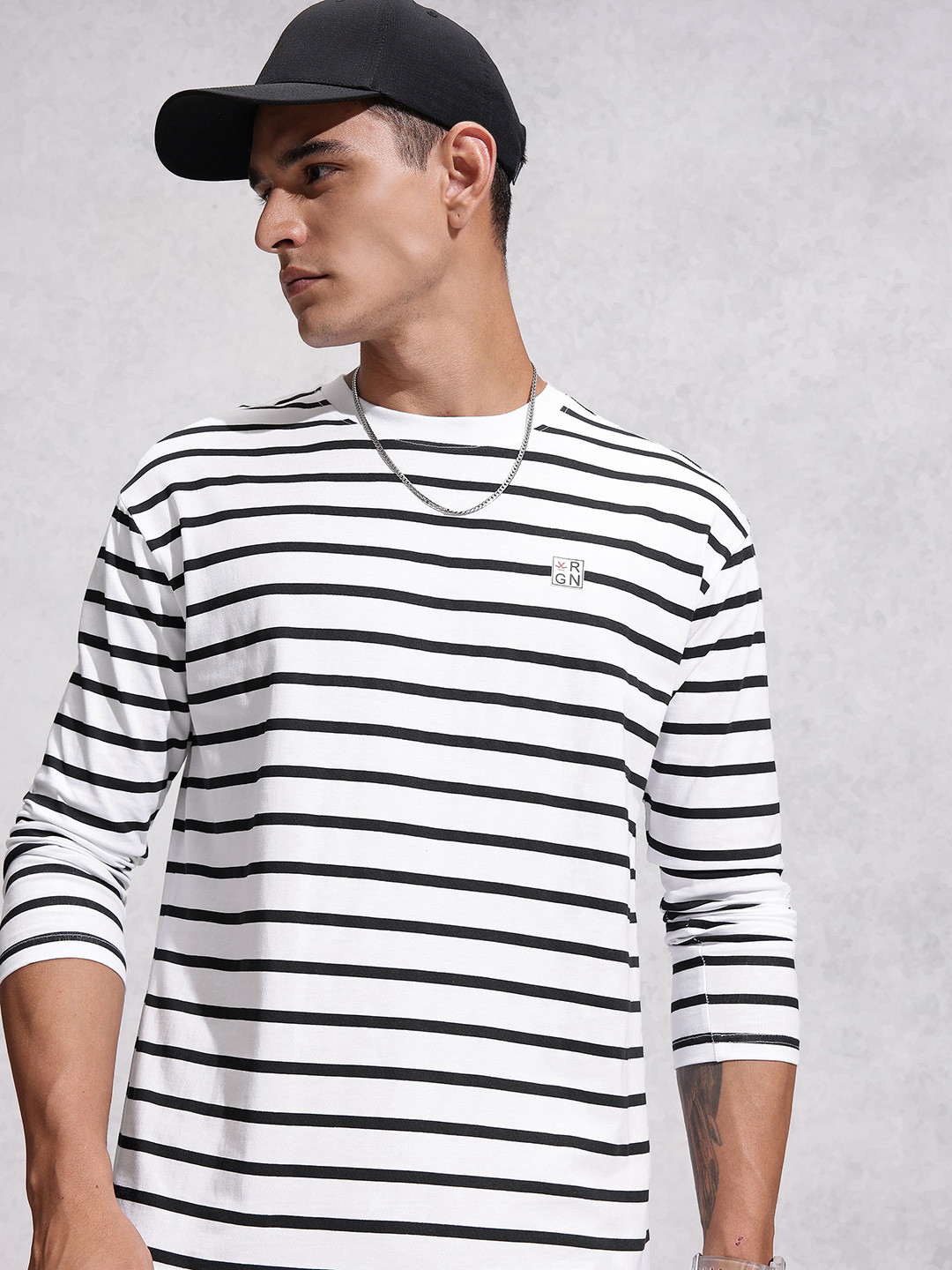 WROGN Striped Drop-Shoulder Sleeves Cotton Oversized T-shirt