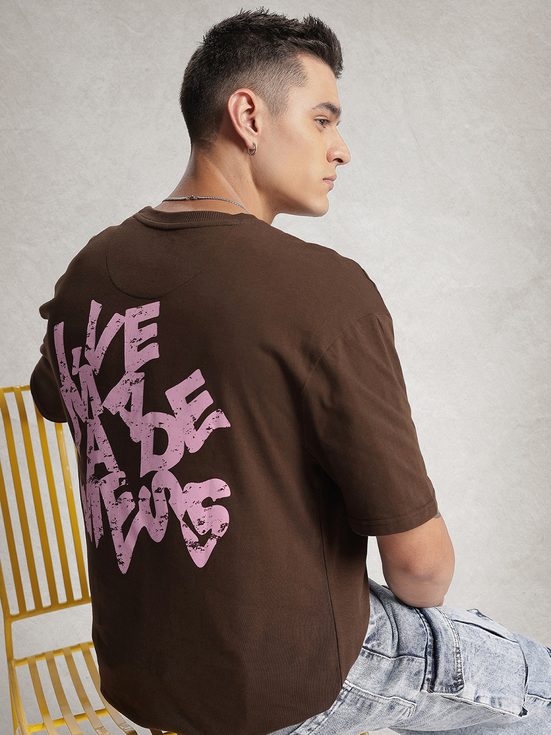WROGN Oversized Fit Typography Printed Cotton T-shirt