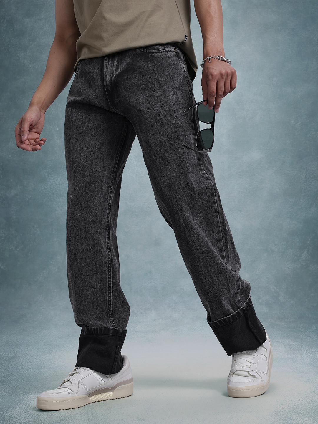 The Roadster Life Co. Men Straight Fit Turn-Up Hem Jeans