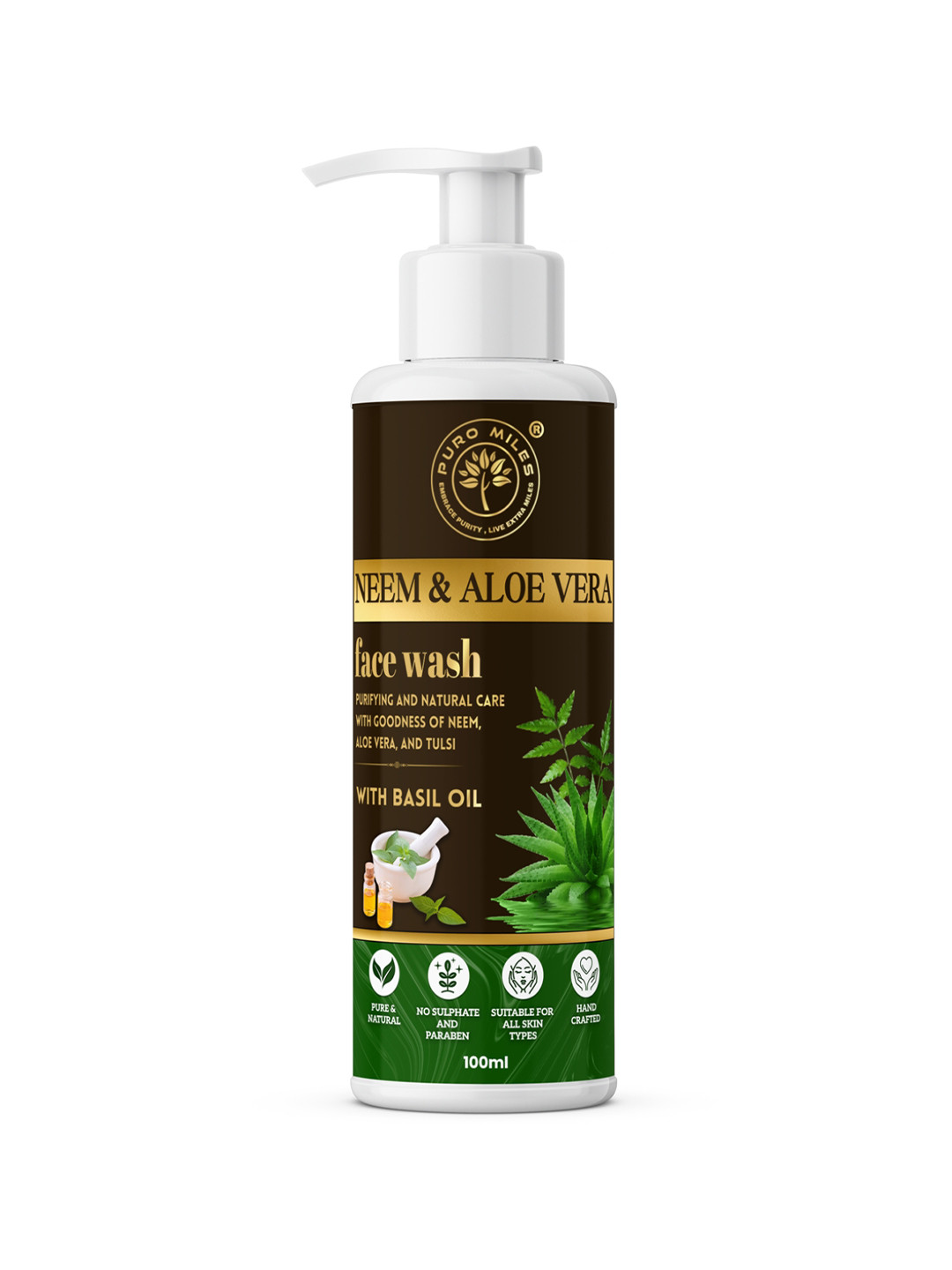 Puro Miles Neem Aloevera Natural Face Wash With Basil Oil - 100 ml