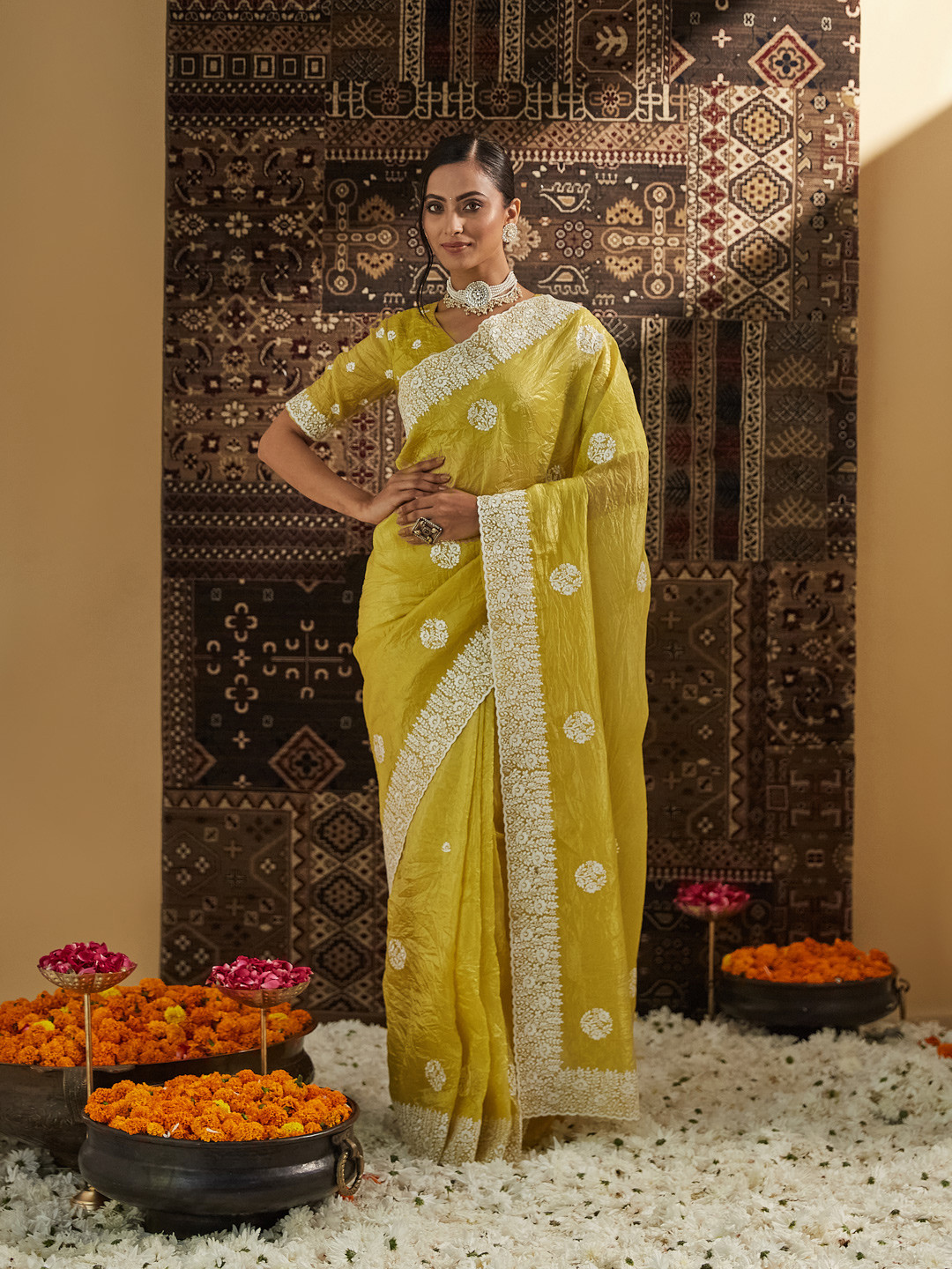 kasee Floral Chikankari Silk Blend Saree
