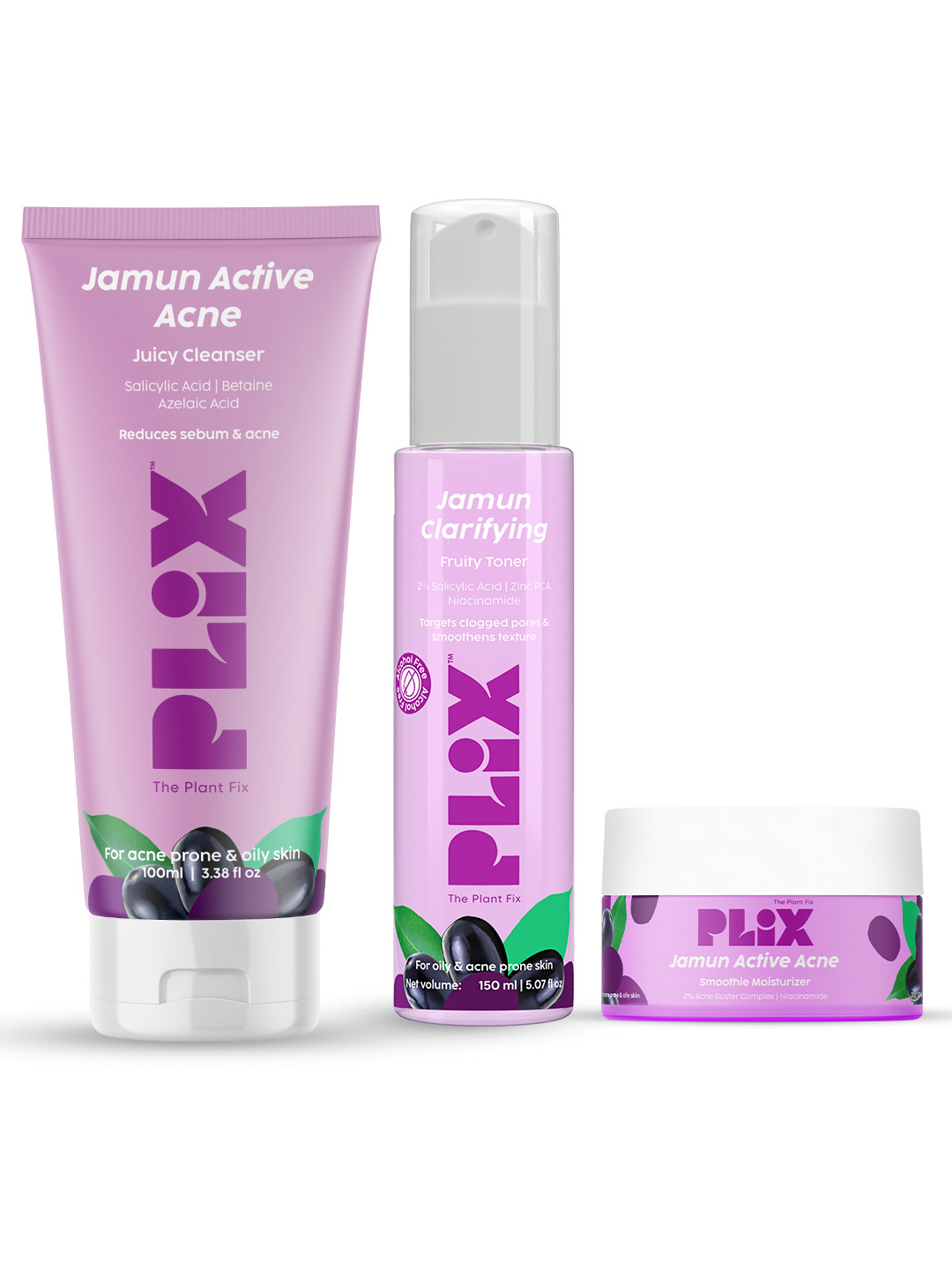 PLIX THE PLANT FIX Set Of 3 Jamun Active Acne Regime Cleanser+Toner+Moisturizer - 300ml