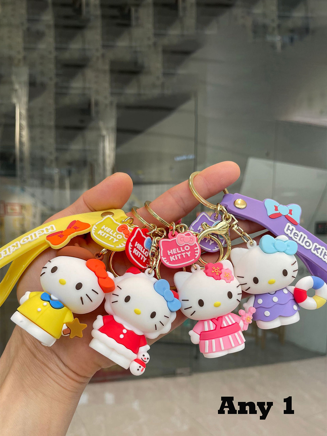 Flenzy ANY1 Color 3D HelloKitty cartoon KeyChain With Silicone Belt