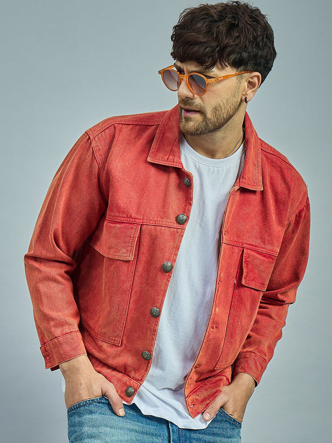 FUGAZEE Men Tie and Dye Crop Denim Jacket