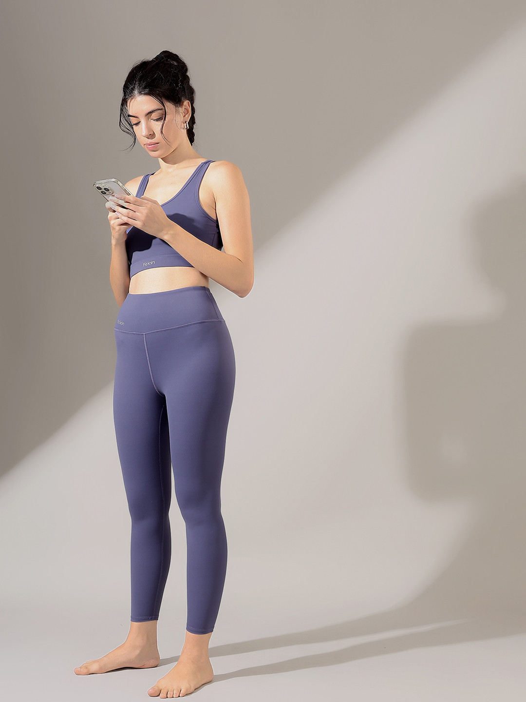 Fitkin Women Midnight Blue Core High Waist Curve Sculpting Tights