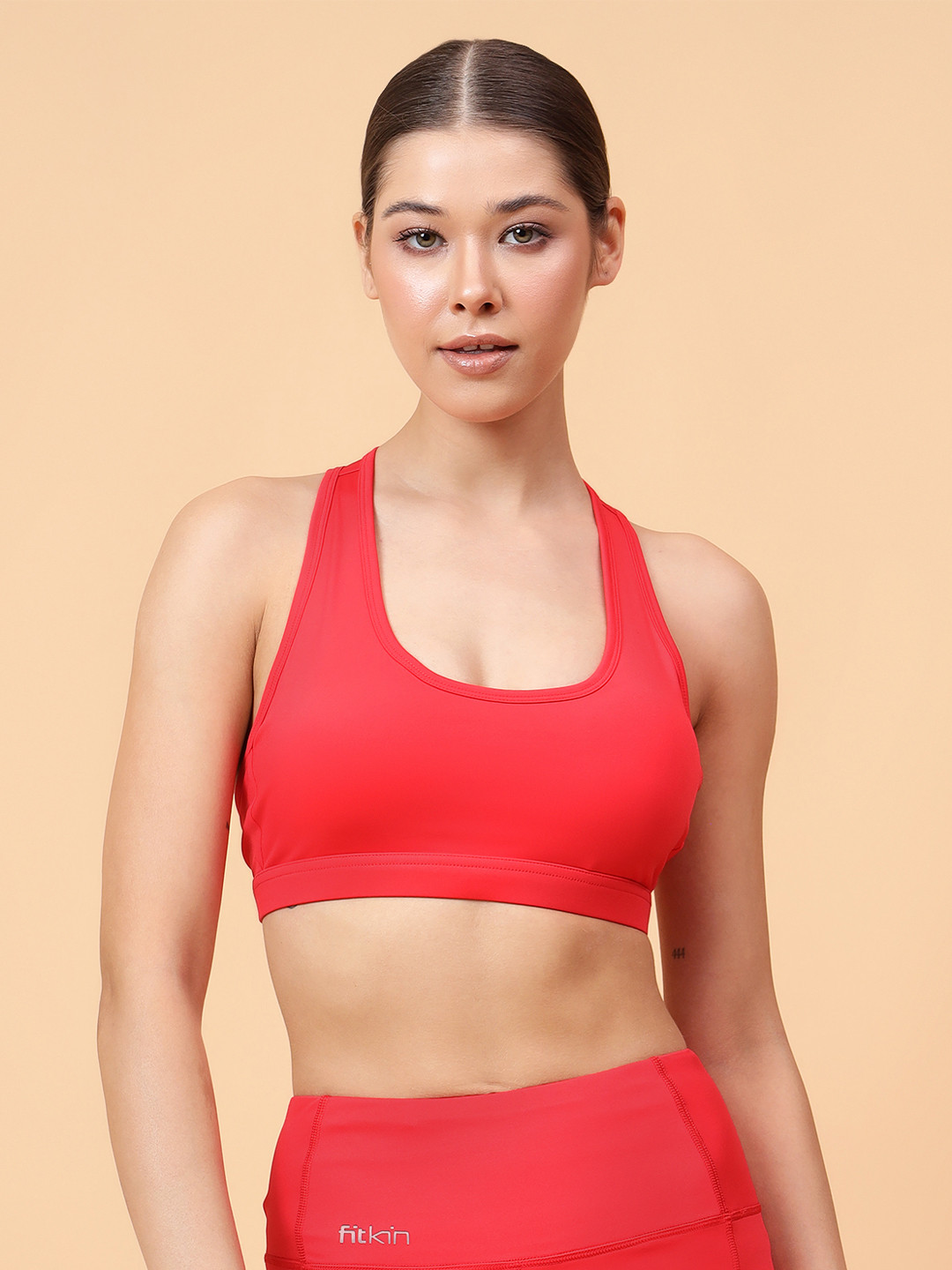 Fitkin Womens Red Back Key Hole Sports Bra