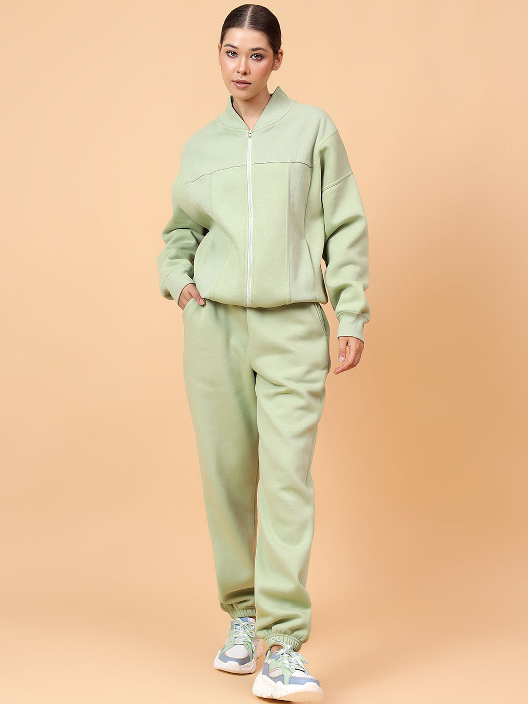 Fitkin Women Pista Green Cloud Fit Fleece Jogger