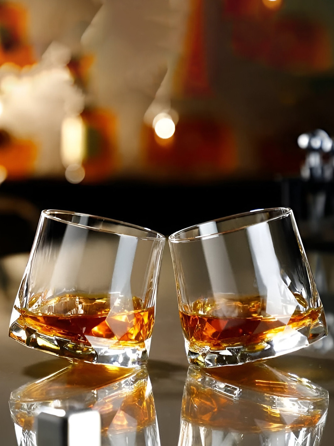 MELBIFY Transparent 2 Pieces Diamond Rotating Whiskey Glasses 300 ml