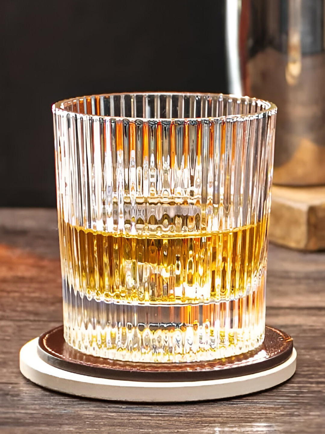 MELBIFY Transparent 6 Pieces Ribbed Whiskey Glasses 300 ml