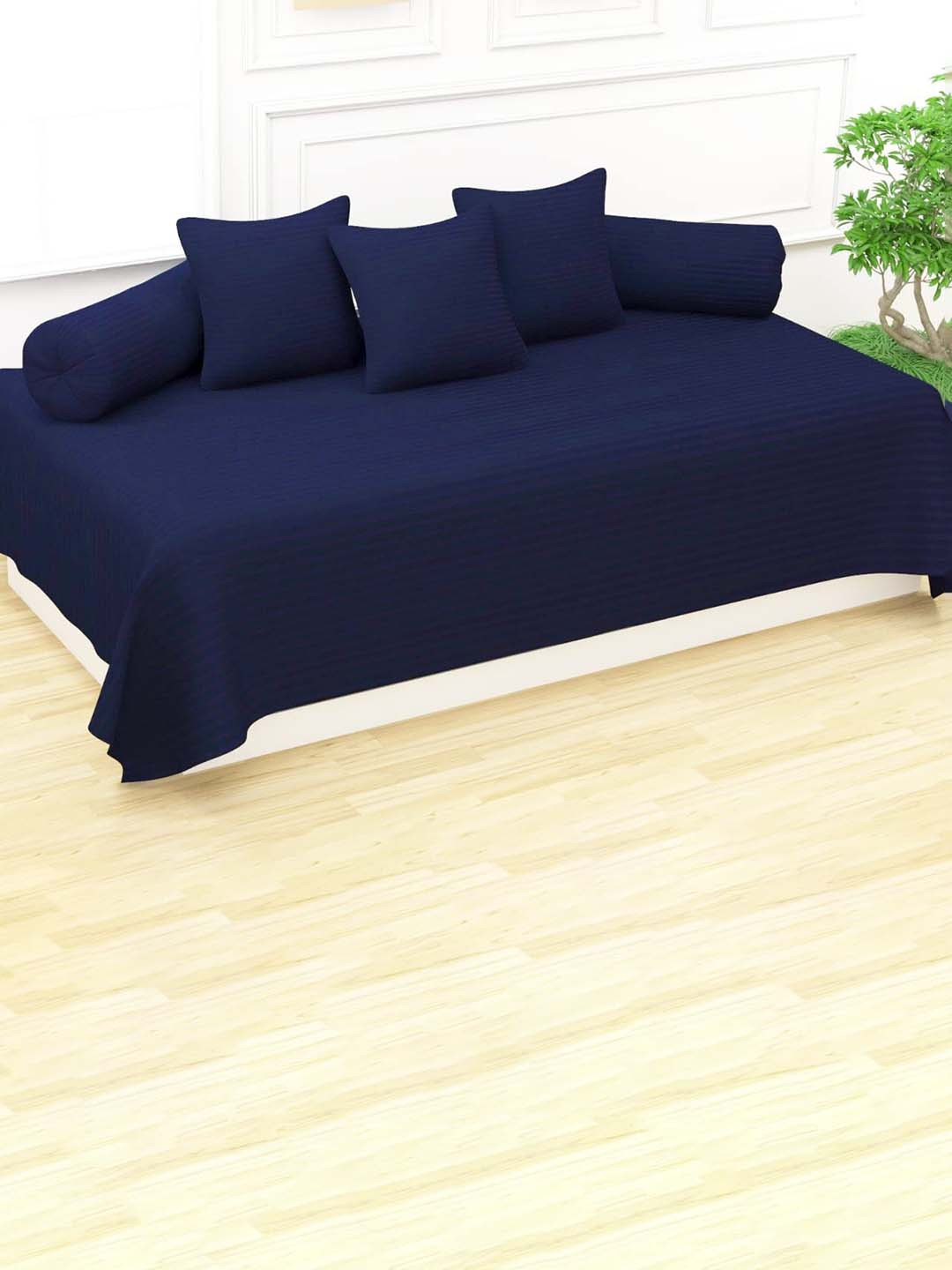 Trance Home Linen 6-Pcs Navy Blue Striped Cotton Diwan Set