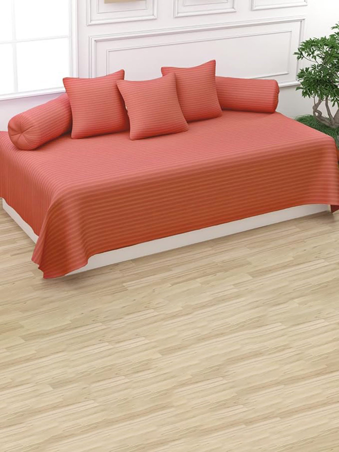 Trance Home Linen 6-Pcs Rust Colored Striped Cotton Diwan Set
