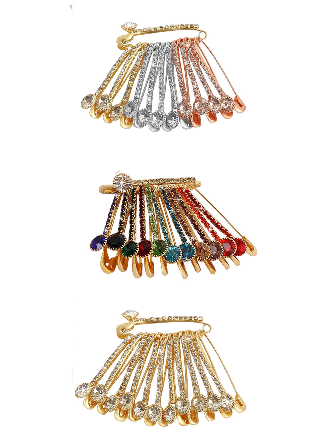 VAMA 36 Pcs Women Multicolor Rhinestone Safety Saree Pallu Pleats Brooch Pin