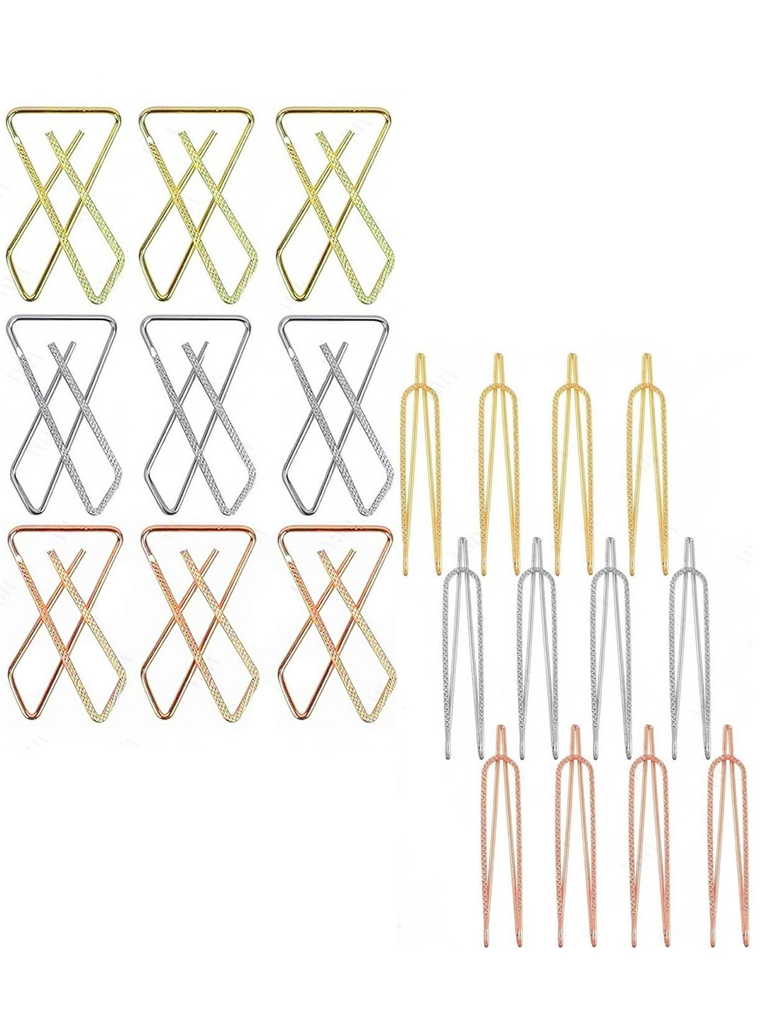 VAMA 21 Pcs Gold Silver & Rosegold Clip On Safety Saree Pleats Pin Brooch