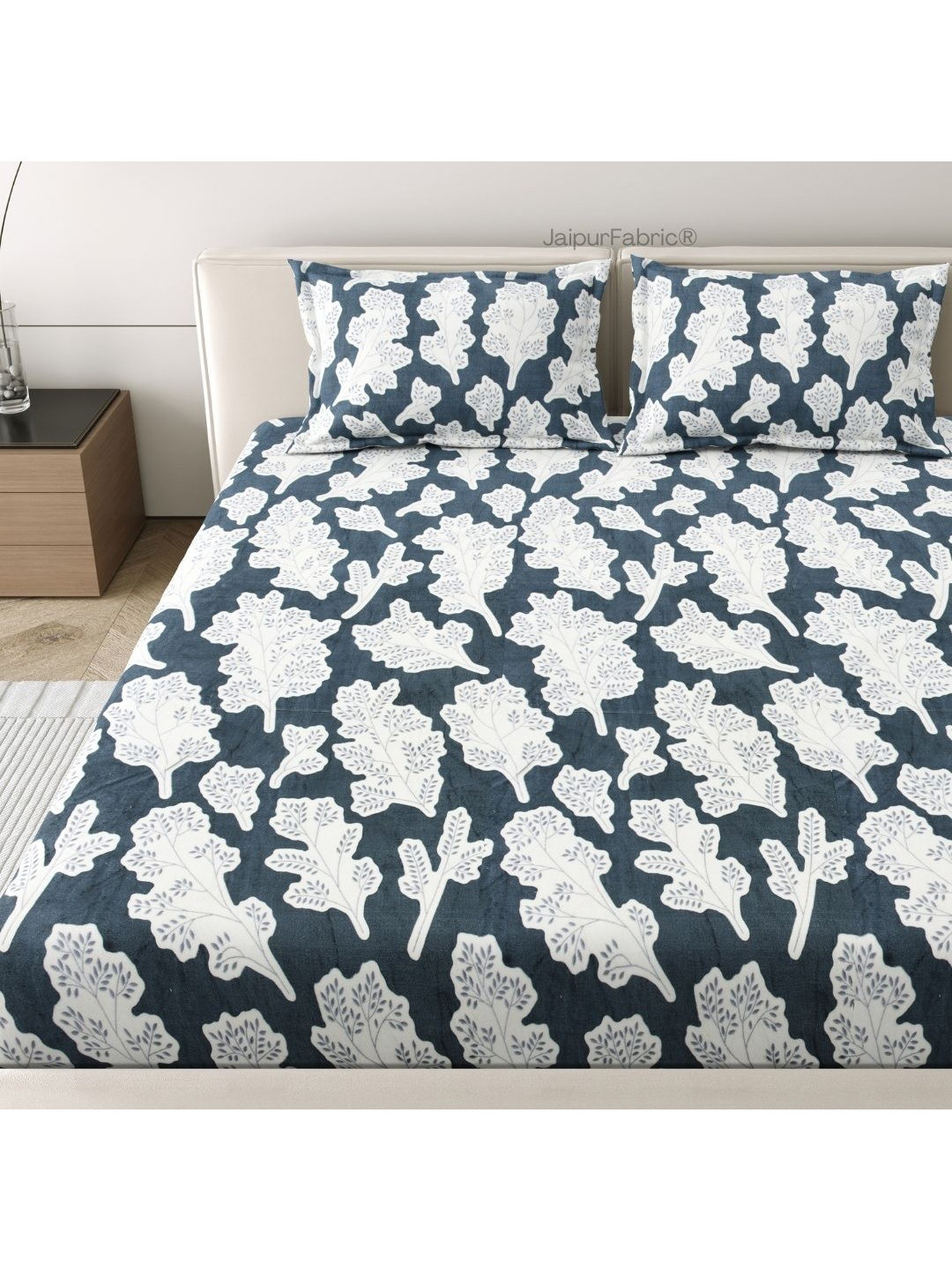 JAIPUR FABRIC Grey Floral Wool 300 TC King Fine Bedsheet with 2 Pillow Covers-100 x 100 inches