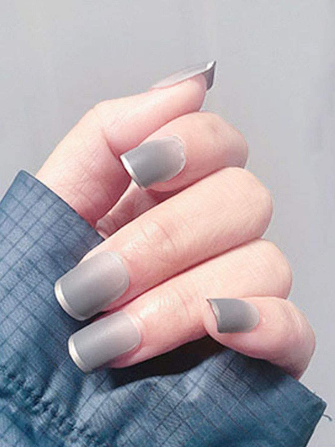 Secret Lives Set Of 24 Matte With Tips Design Nail Art-  Translucent Grey